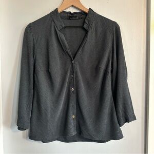 Cut Loose 3/4 Sleeve Striped Button Down Top, Size M, Dark Blue Gray